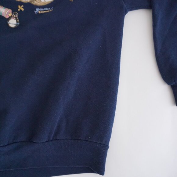 VTG Morning Sun Vintage Cat Sweatshirt Navy Blue Pink Collar 90s Grandma Cozy L - Picture 5 of 10